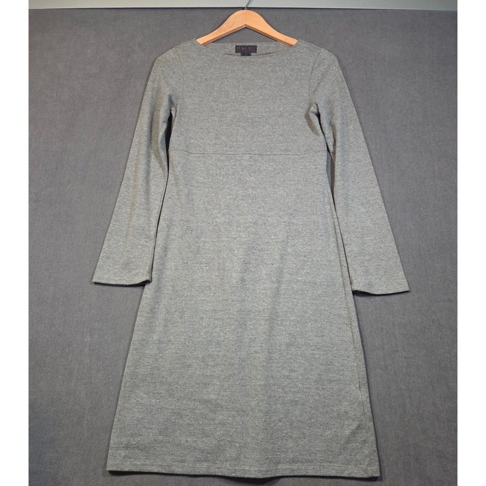 Vintage Ralph Lauren Gray Knit Midi Dress Long Sleeve Boat Neck Size M 90s LRL